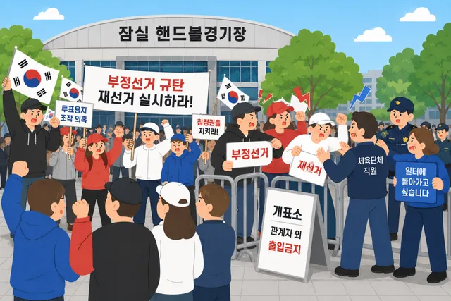 도대체 잠실 핸드볼경기장에서 무슨 일이? [이슈크래커]

▲도대체 잠실 핸드볼경기장에서 무슨 일이? (사진=챗GPT AI 생성) ‘투표용지 부족
