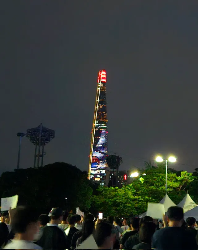 지금 6.3 부정선거 개표소 현장에서 보이는 롯데월드타워에도 태극기가 나타났어요🇰🇷
