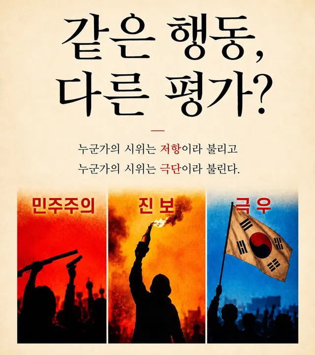 총들면 민주주의,
화염병은 진보
태극기는 극우? 
Tell me why

* 동의하면 스하리~