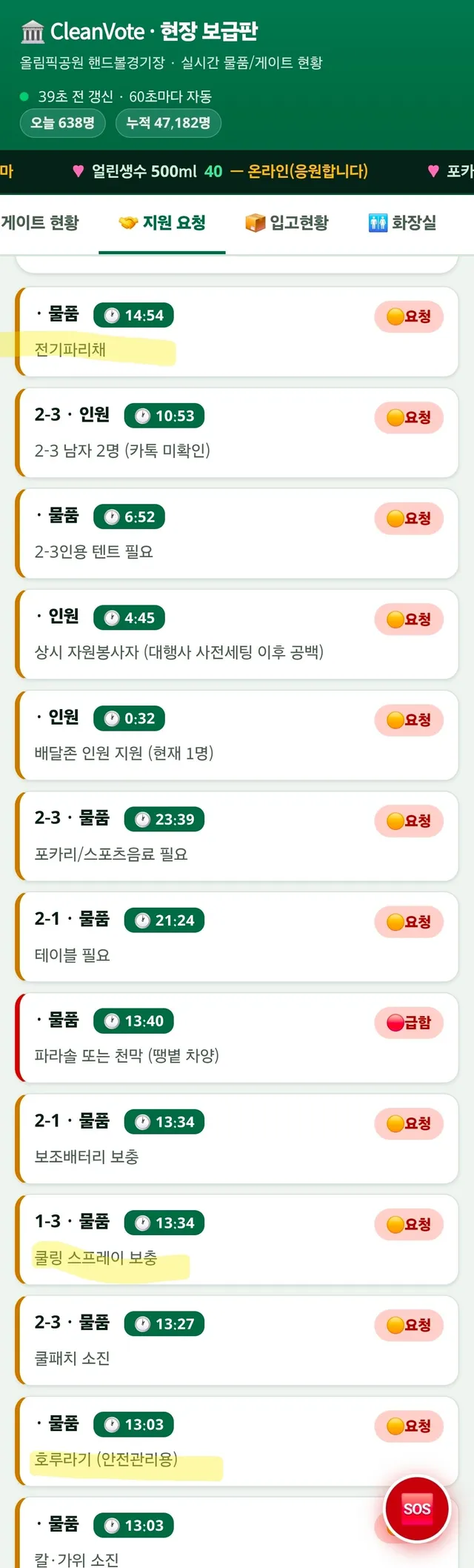 올공애들이만든 지원요청(이라고 쓰고 구걸이라 읽는다)
전기모기채, 쿨링스프레이, 쿨패치...
별걸 다 요구하네