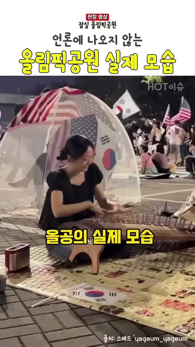 언론에 잘 비춰지지 않는 올림픽공원 현장에서는 다양한 재능기부와 문화 활동이 이어지고 있습니다.

가야금 연주로 시민들에게 아름다운 선율을 선사
