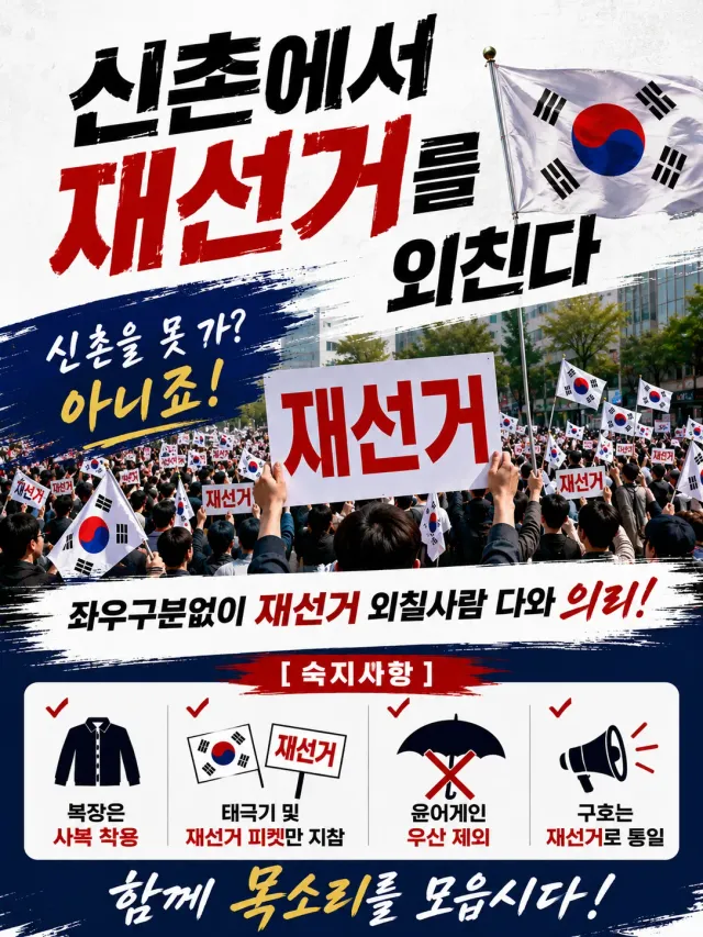 오늘입니다‼️‼️‼️‼️‼️

🌟 제64회 윤어게인 - "비상계엄은 합당했다 !" 🌟
 - 윤어게인이지만 재선거 집회로 합니다. 

❄️ 구