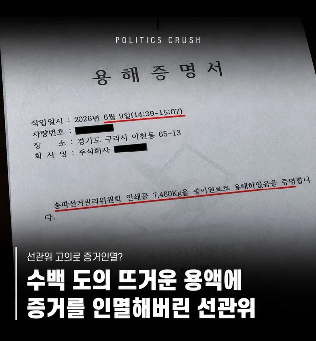 <와우.... 선관위, 투표상자 증거채택 전 고의인멸>

6·3 지방선거 투표용지 부족사태의 
주요 증거물로 꼽히는 송파구 잠실7동 제2투표소의
