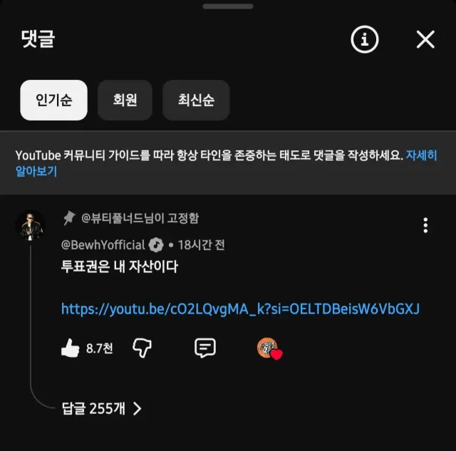 비와이 가라사대 

"투표권은 내 자산이다 "

이제 국힙은 비와이 1 & Only 로 종결임