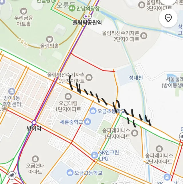 아까 지나가느라 사진을 못찍었는데
검정색으로 표시해놓은곳에 경찰버스 엄청 많이 서있어.
올림픽공원 무슨일 일어나는거 아니겠지?