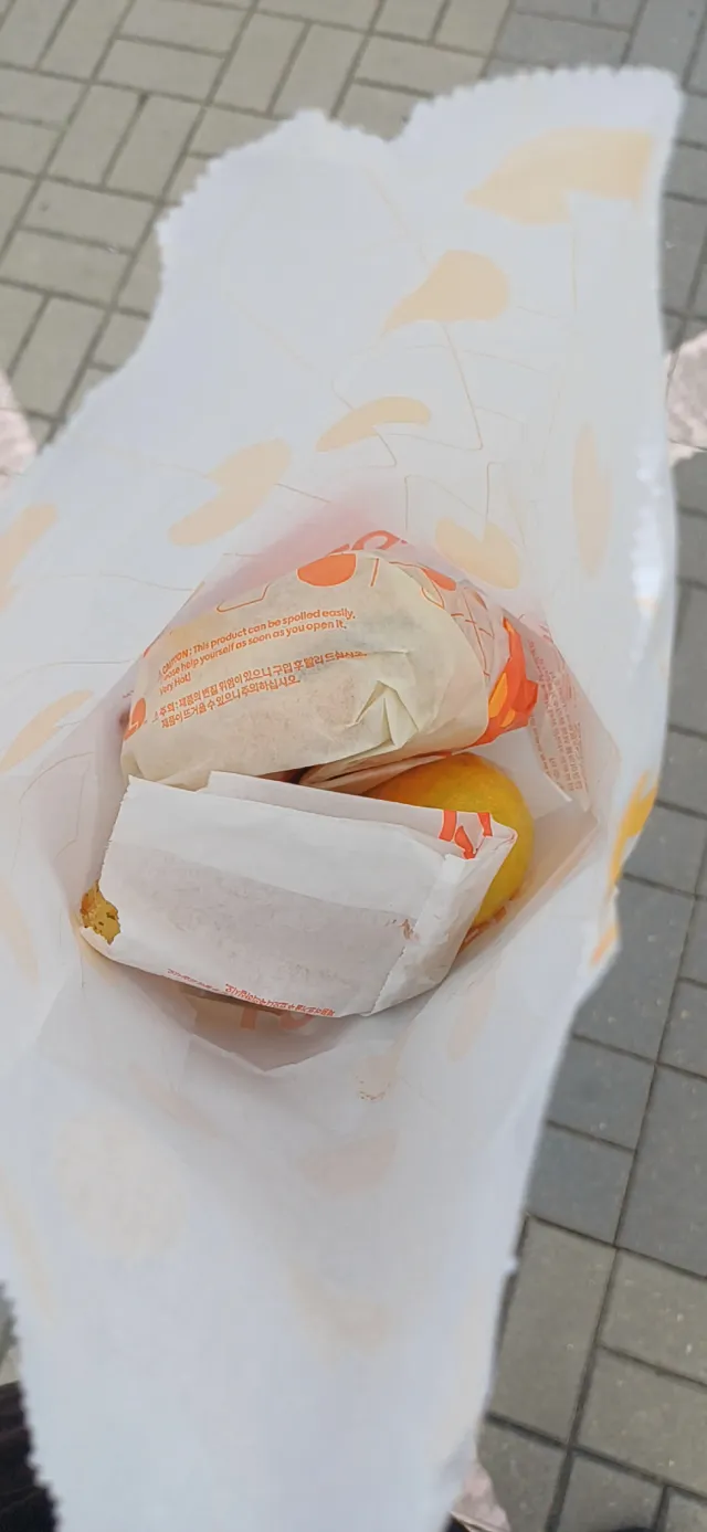 올공 입구에서 간식 꾸러미(햄버거 +치즈스틱 +과일) 
배포중 ㄷㄷ