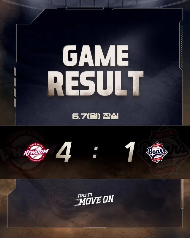 잠실야구장에서 진행된
키움 히어로즈와의 경기 결과입니다.

✔ Next Game
🗓 6.9(화) 18:30 | vs 롯데 | 사직
📺 MBC