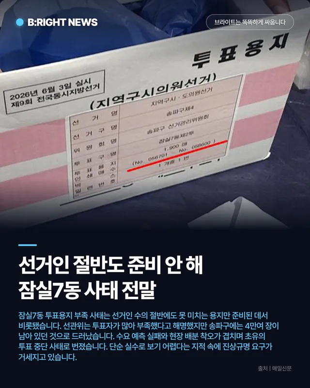 선거인 절반도 준비 안 해  잠실7동 사태 전말

잠실7동 투표용지 부족 사태는 선거인 수의 절반에도 못 미치는 용지만 준비된 데서 비롯됐습니다